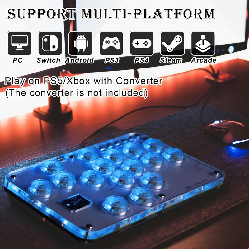 DO-CAM Leverless Controller Arcade Stick R16, Arcade Stick All-Button Controller for PC/PS3/PS4/Steam/Switch, Arcade Stick Street Fight with Turbo Function & Custom RGB(Support Hot Swap & SOCD-White) - Image 2